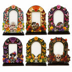 💀 DAY OF THE DEAD DECOR | 6 Wooden Memorial Photo Frames – Colorful Ofrenda Picture Frame Set with Floral Details