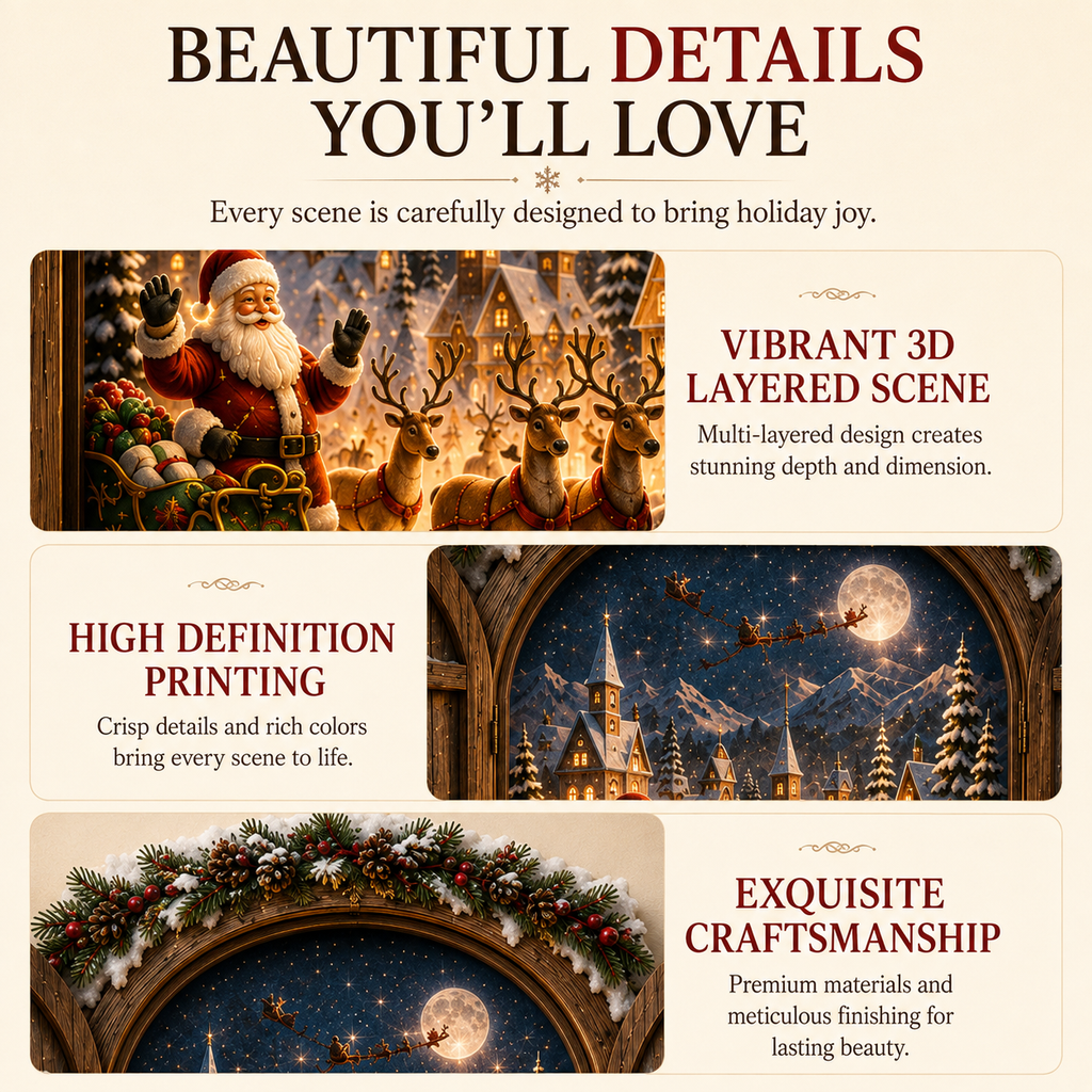 🎄Santa’s Secret Window Light – 3D Lighted North Pole Christmas Wall Decor🎅