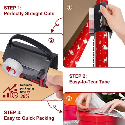 Free Shipping 🎁✨ 2-in-1 Wrapping Paper Cutter & Tape Dispenser, Holiday Gift Wrap Cutting Tool Kit