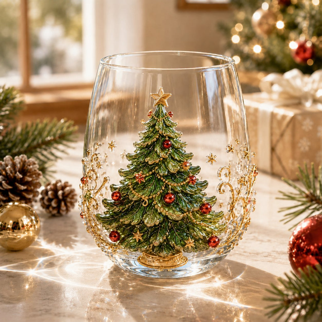 🚚📦 Free Shipping 🎄✨ 3D Christmas Glass Art Cup | Luxury Raised Holiday Glassware for Drinks, Decor & Christmas Gifts 🎁