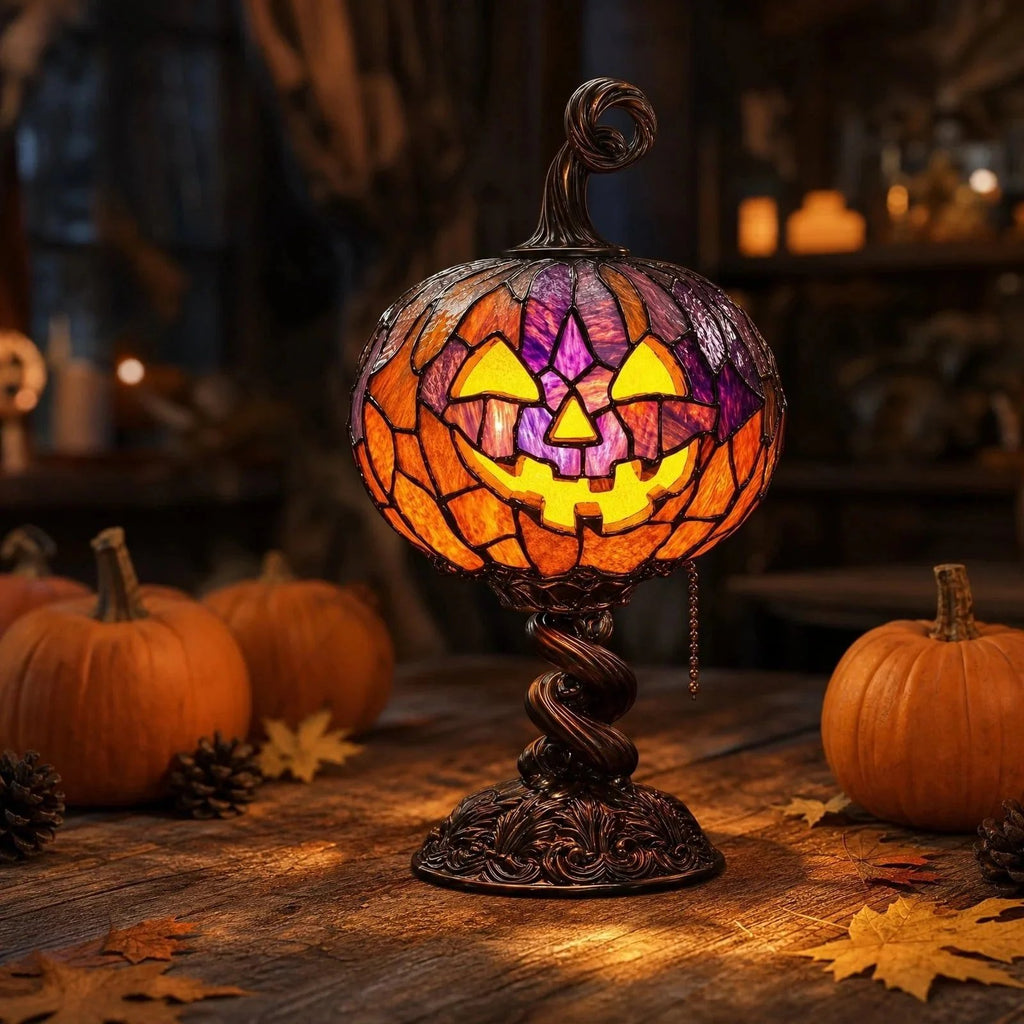 🎃Lámpara de mesa de calabaza estilo vidriera de Halloween