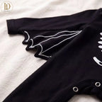 🚚 Free Shipping | Baby Halloween Bat Romper with Ear Hood – Skeleton & Pumpkin Prints