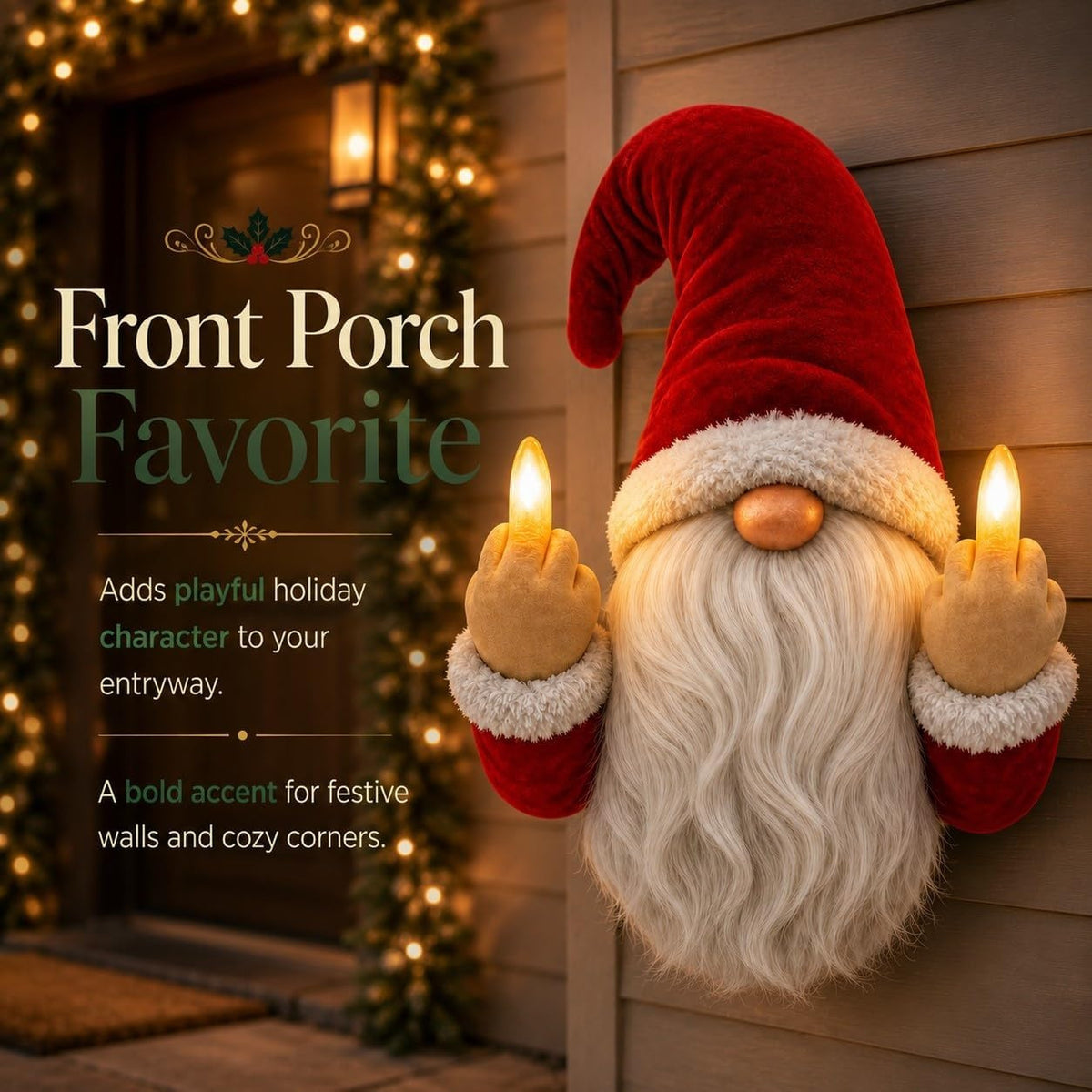 Free Shipping 🎅 Light-Up Middle Finger Christmas Gnome – Funny Holiday Decor