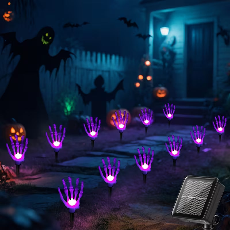 12Pcs Halloween Solar Ghost Hand Lights – 8 Modes, IP44, Purple Glow for Garden & Pathway Decor