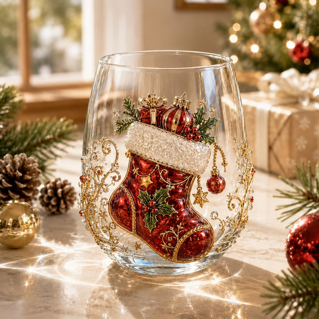 🚚📦 Free Shipping 🎄✨ 3D Christmas Glass Art Cup | Luxury Raised Holiday Glassware for Drinks, Decor & Christmas Gifts 🎁