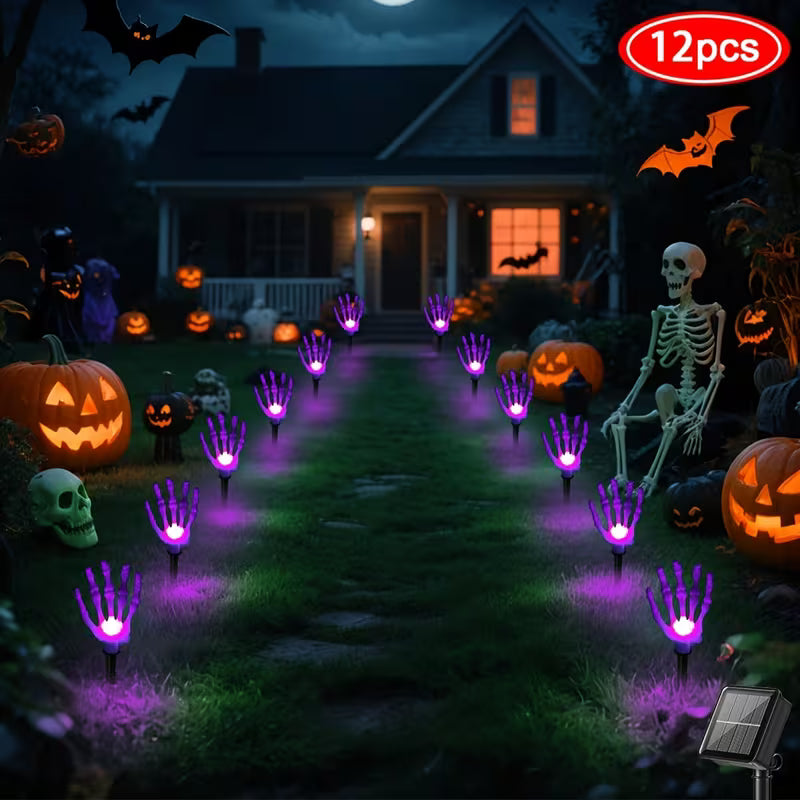 12Pcs Halloween Solar Ghost Hand Lights – 8 Modes, IP44, Purple Glow for Garden & Pathway Decor