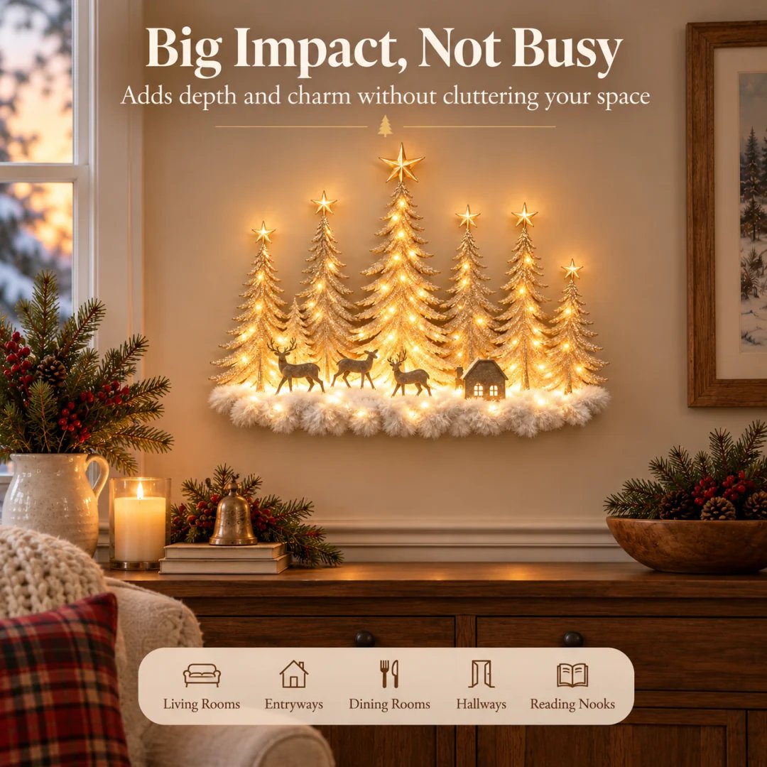 ⭐🌙Step Into an Enchanted Winter Grove: Lighted Christmas Woodland Forest Wall Decor🎄