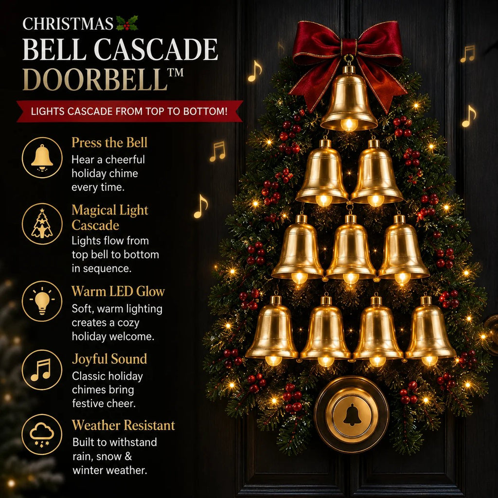 🔔 Christmas Bell Cascade DoorbellTM – Light-Up Holiday Chime Door Decor 🎄