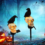 🐦‍⬛Animated Raven Skull Solar Garden Stake💀 | Halloween Outdoor Yard Decor