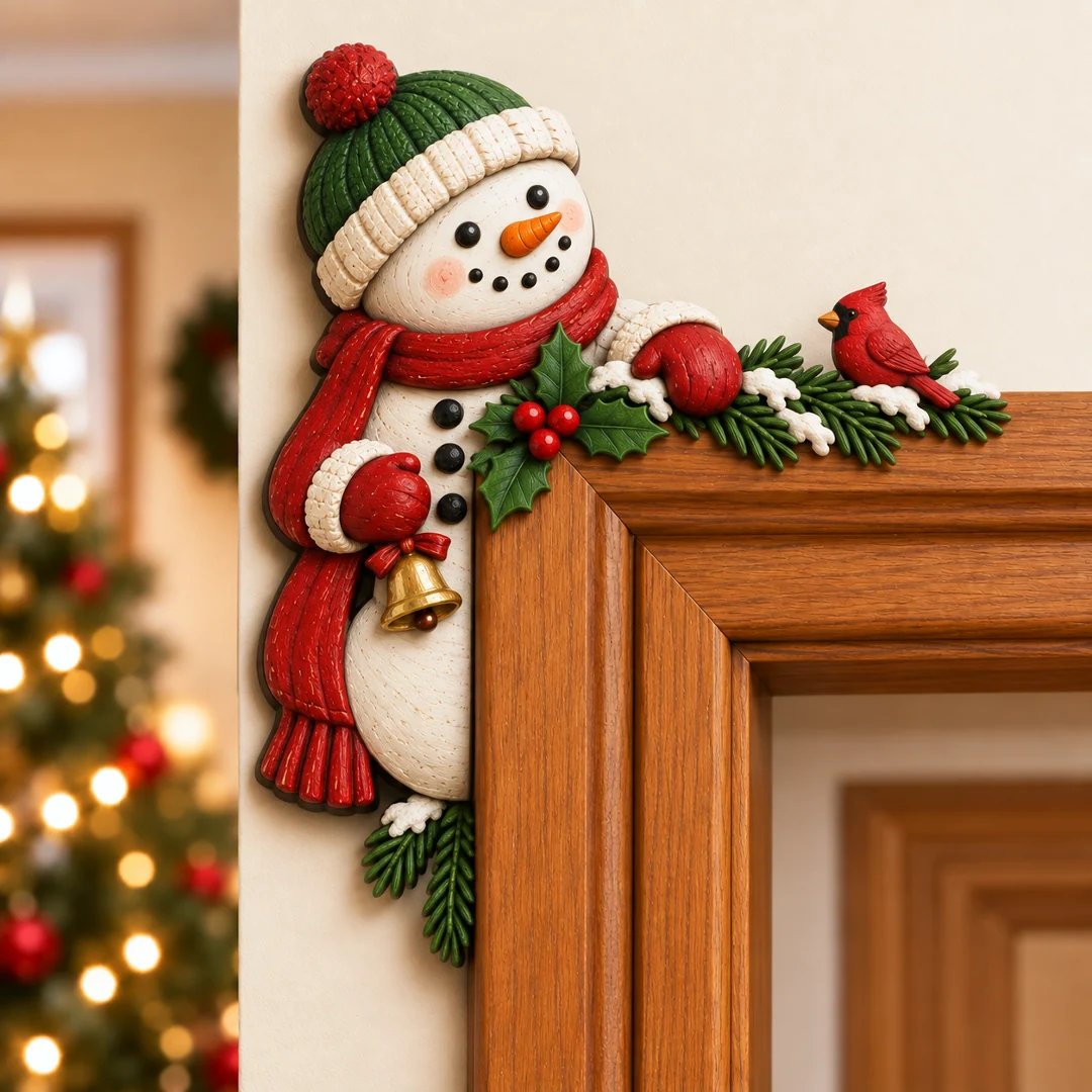 "Peekaboo" Christmas decoration for the door frame corner