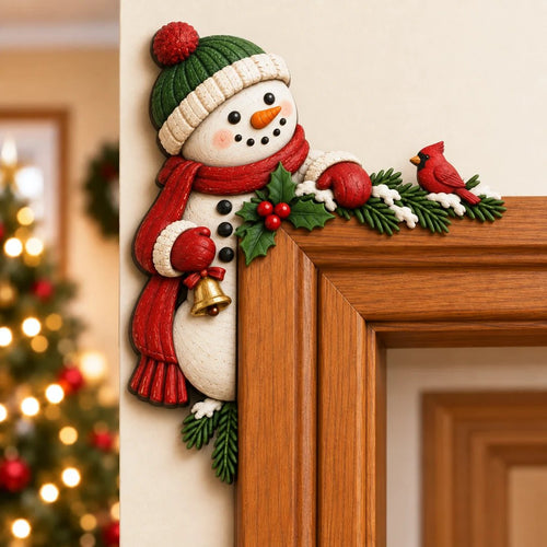 "Peekaboo" Christmas decoration for the door frame corner