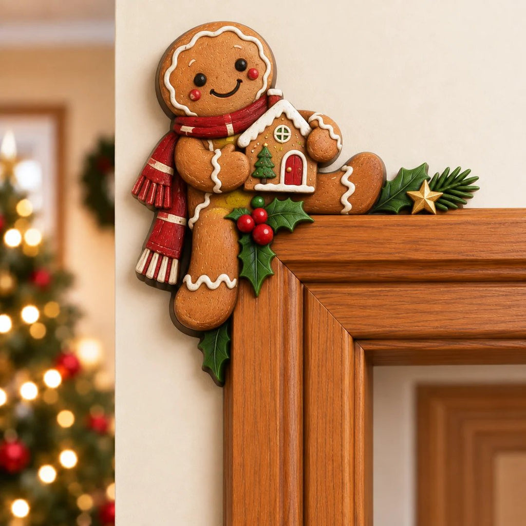 "Peekaboo" Christmas decoration for the door frame corner