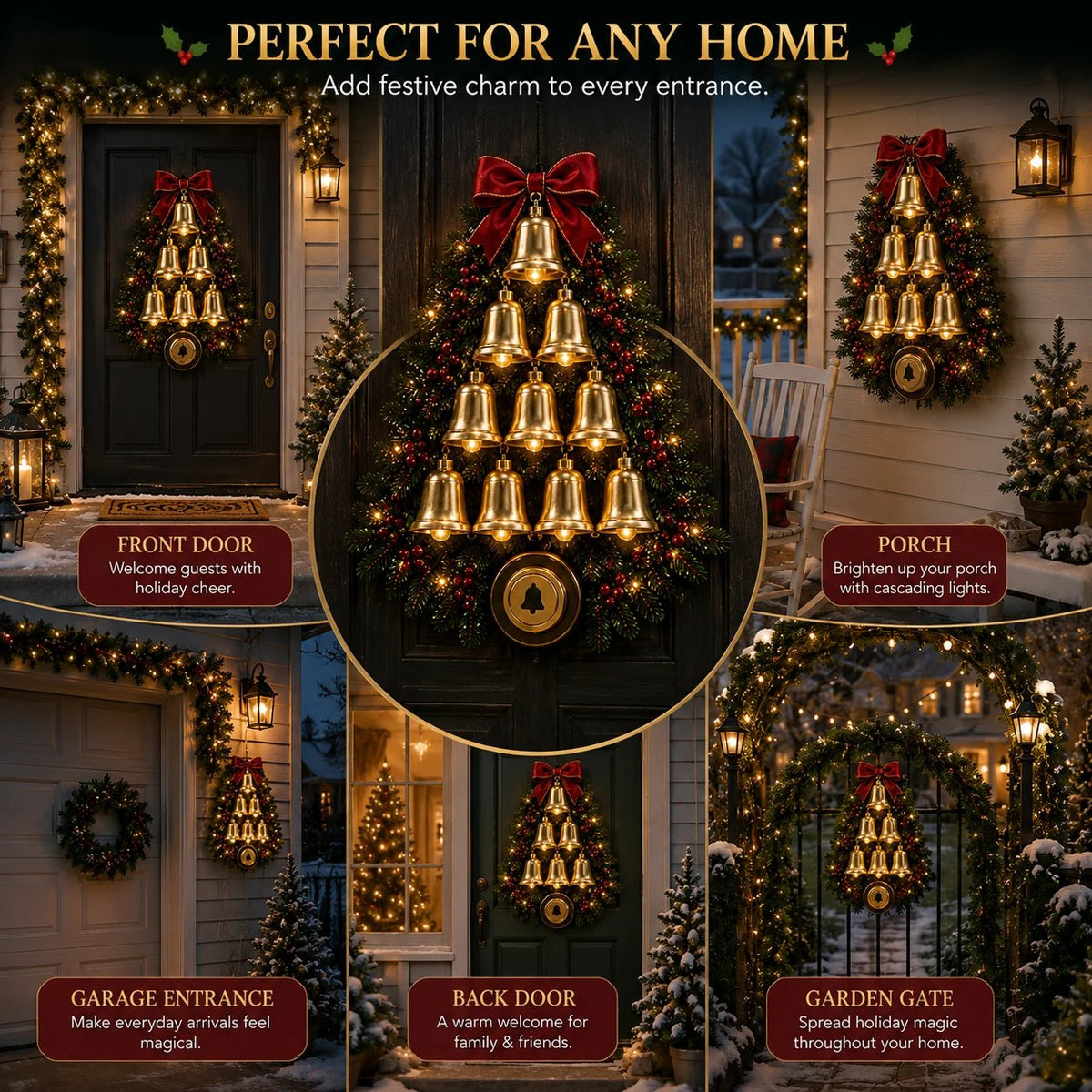 🔔 Christmas Bell Cascade DoorbellTM – Light-Up Holiday Chime Door Decor 🎄