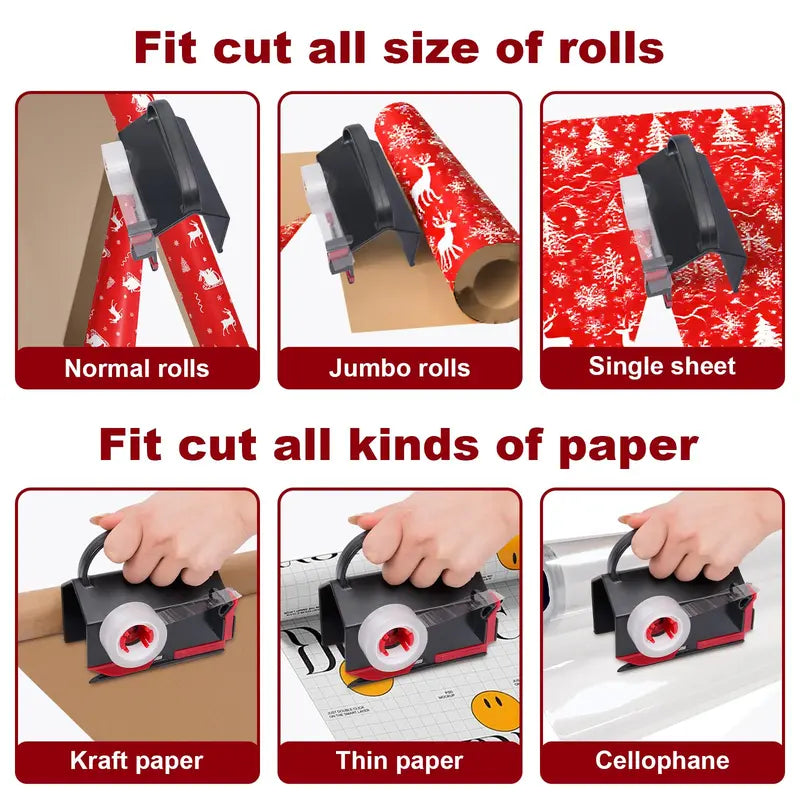 Free Shipping 🎁✨ 2-in-1 Wrapping Paper Cutter & Tape Dispenser, Holiday Gift Wrap Cutting Tool Kit