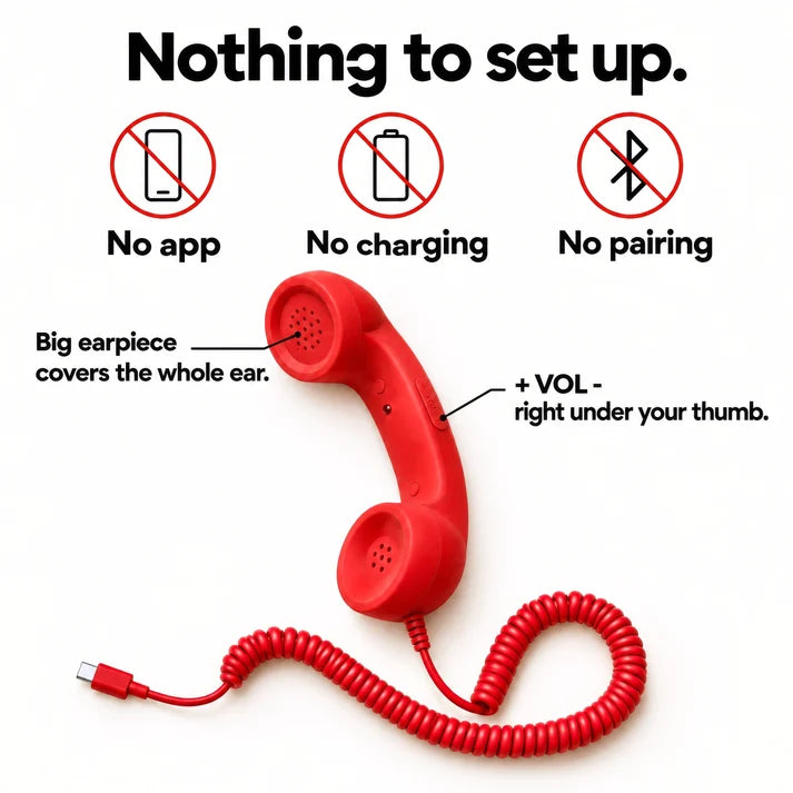 ✅Free Shipping📞DialBop Retro Phone Handset, Coiled Cord, 3 Colors, USB-C / Lightning / 3.5mm Option