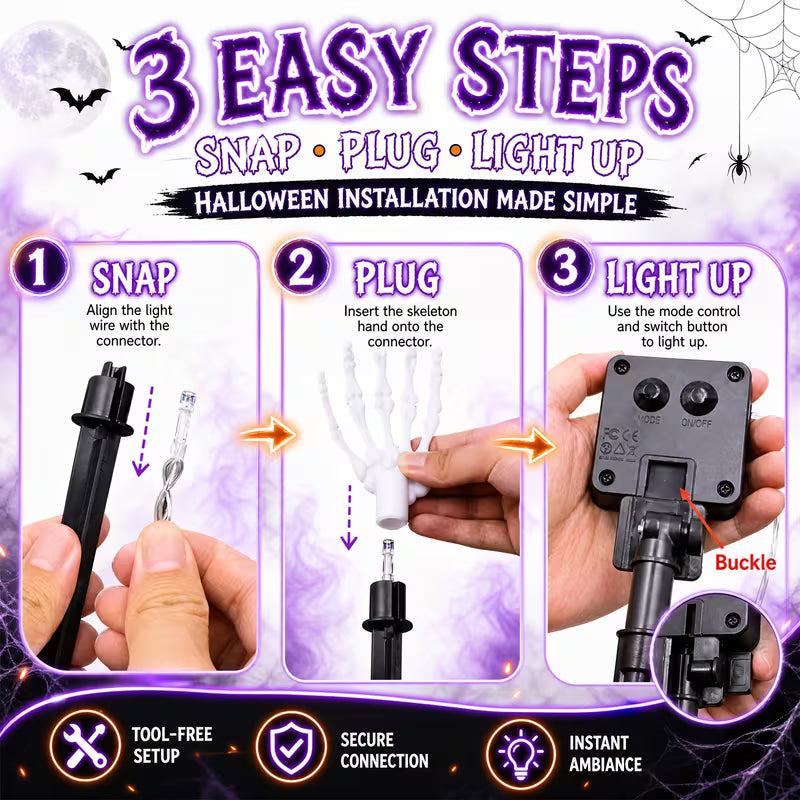 12Pcs Halloween Solar Ghost Hand Lights – 8 Modes, IP44, Purple Glow for Garden & Pathway Decor