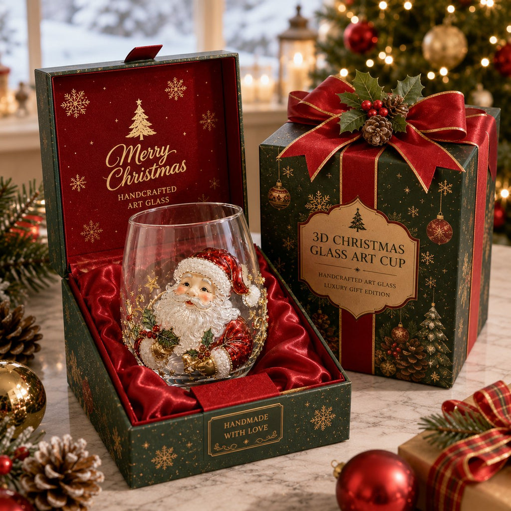 🚚📦 Free Shipping 🎄✨ 3D Christmas Glass Art Cup | Luxury Raised Holiday Glassware for Drinks, Decor & Christmas Gifts 🎁