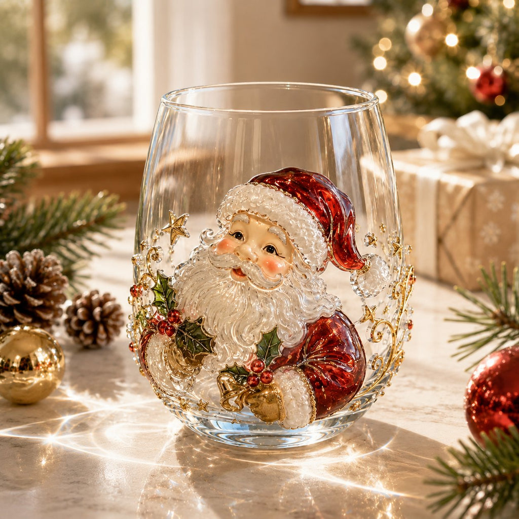 🚚📦 Free Shipping 🎄✨ 3D Christmas Glass Art Cup | Luxury Raised Holiday Glassware for Drinks, Decor & Christmas Gifts 🎁