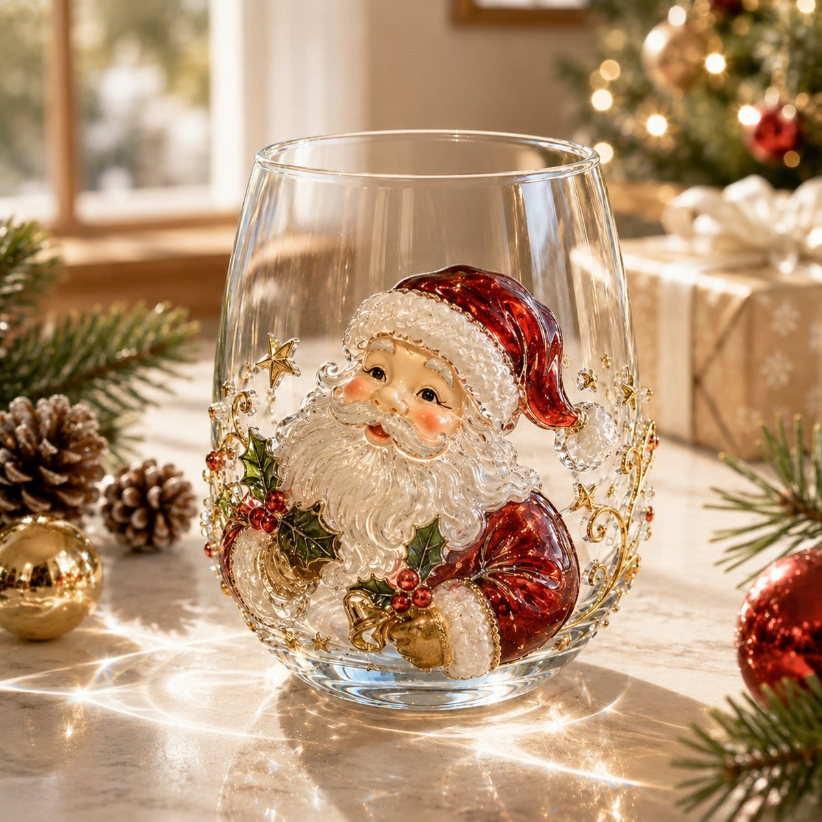 🚚📦 Free Shipping 🎄✨ 3D Christmas Glass Art Cup | Luxury Raised Holiday Glassware for Drinks, Decor & Christmas Gifts 🎁