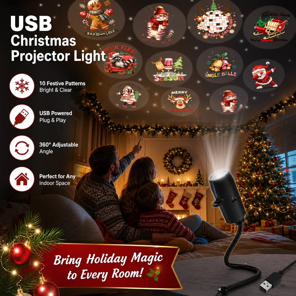 Plug-&-Play HD Christmas Projector | 6 or 10 Festive Scenes 🎄