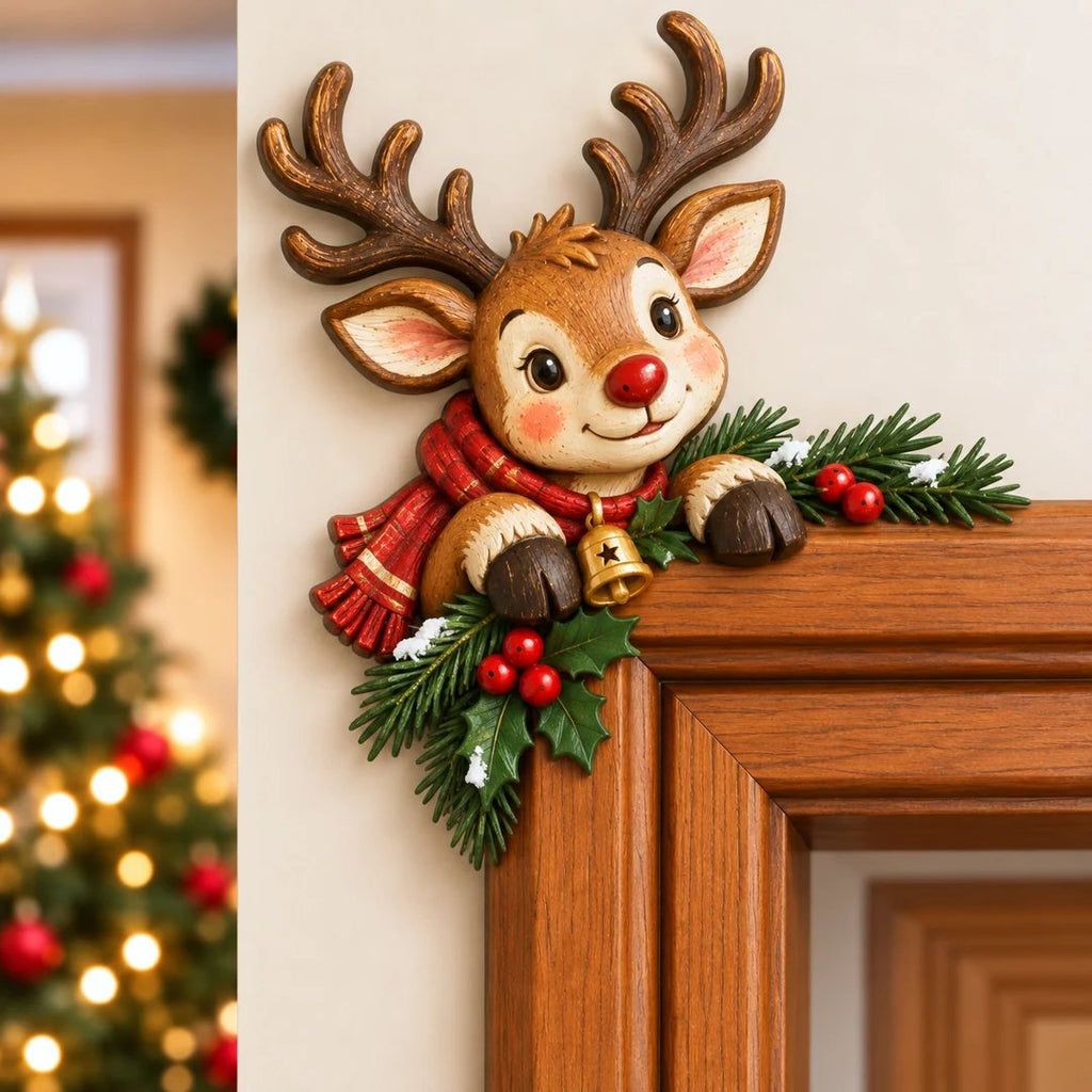 "Peekaboo" Christmas decoration for the door frame corner