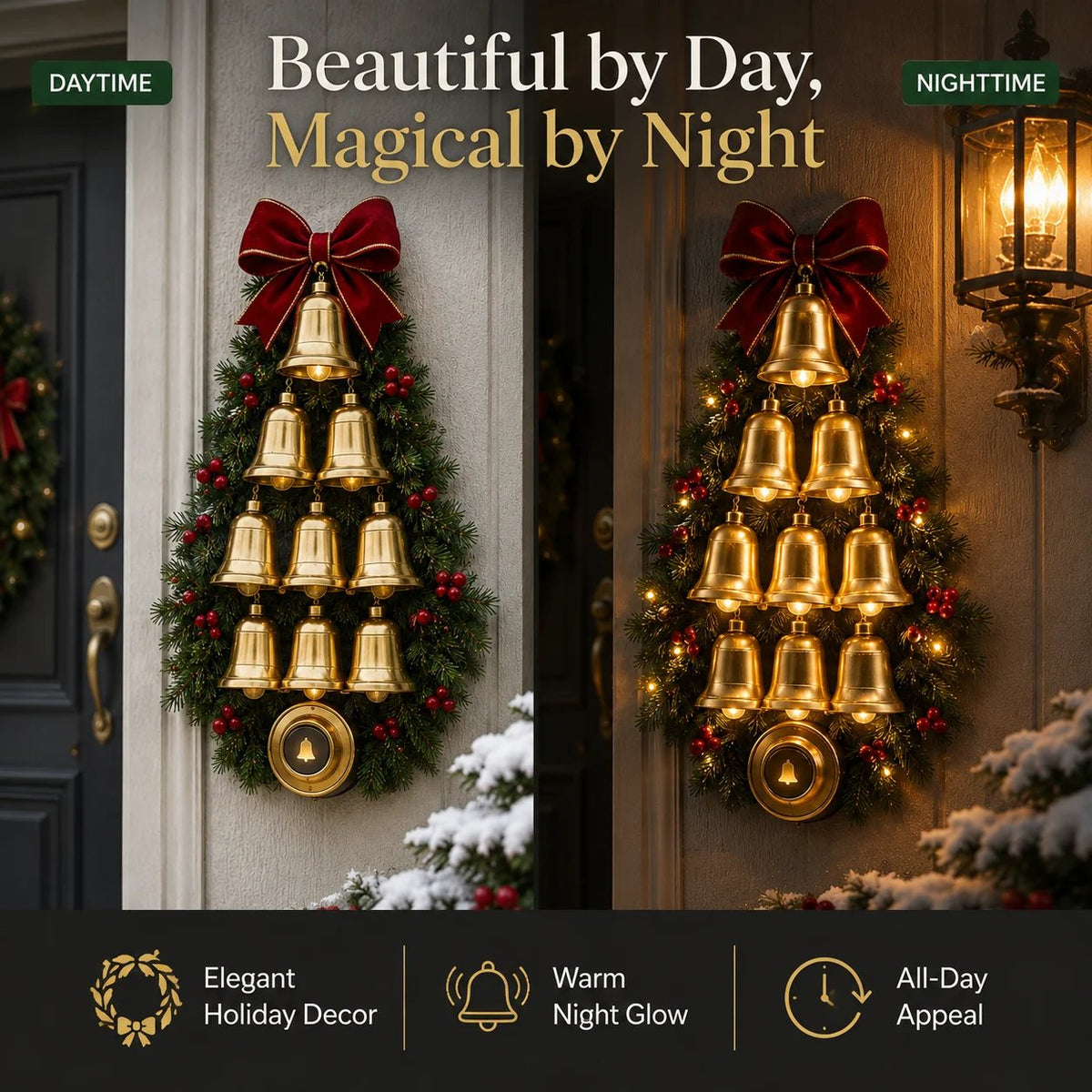 🔔 Christmas Bell Cascade DoorbellTM – Light-Up Holiday Chime Door Decor 🎄