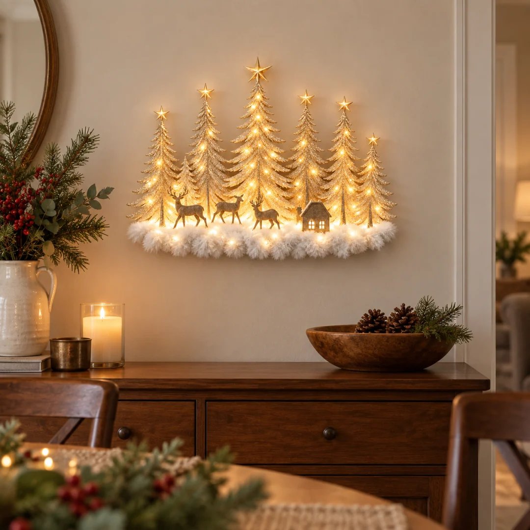 ⭐🌙Step Into an Enchanted Winter Grove: Lighted Christmas Woodland Forest Wall Decor🎄