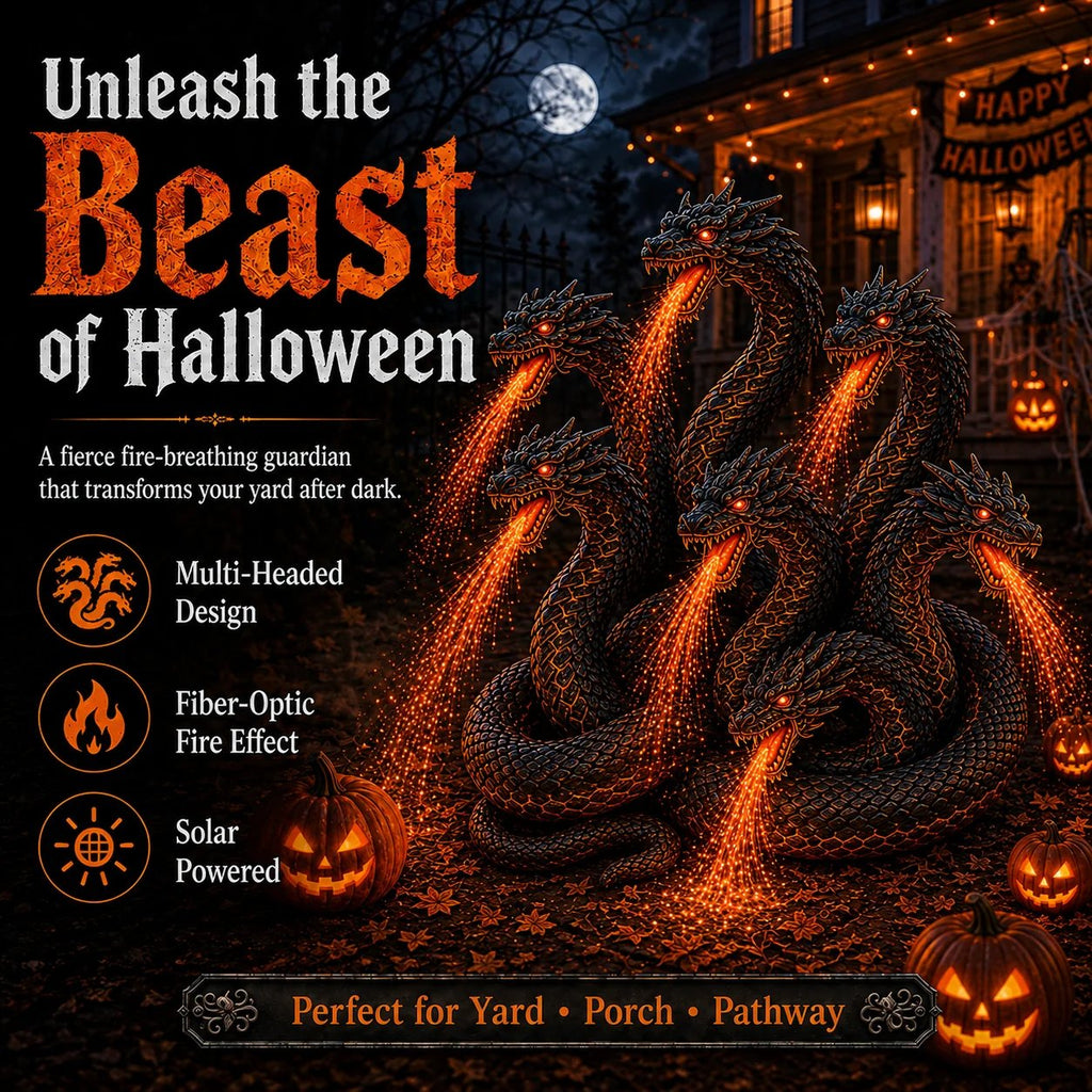 🔥🐉Fire-Breathing Orochi Solar Garden Light – Epic Multi-Headed Dragon Halloween Decor