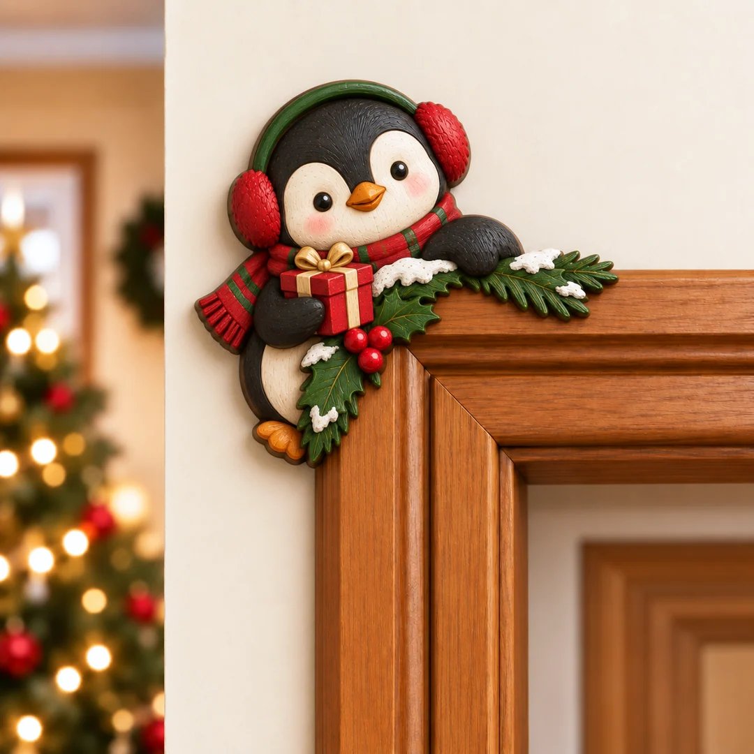 "Peekaboo" Christmas decoration for the door frame corner