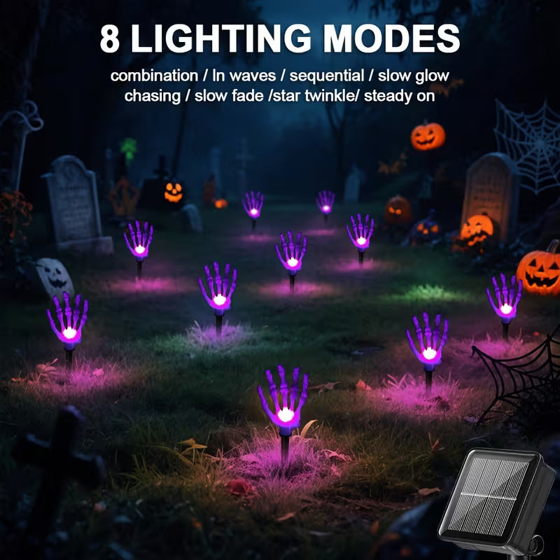 12Pcs Halloween Solar Ghost Hand Lights – 8 Modes, IP44, Purple Glow for Garden & Pathway Decor