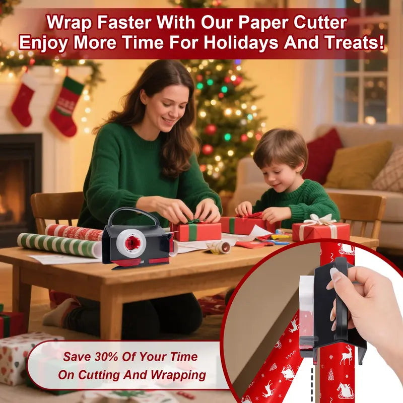 Free Shipping 🎁✨ 2-in-1 Wrapping Paper Cutter & Tape Dispenser, Holiday Gift Wrap Cutting Tool Kit