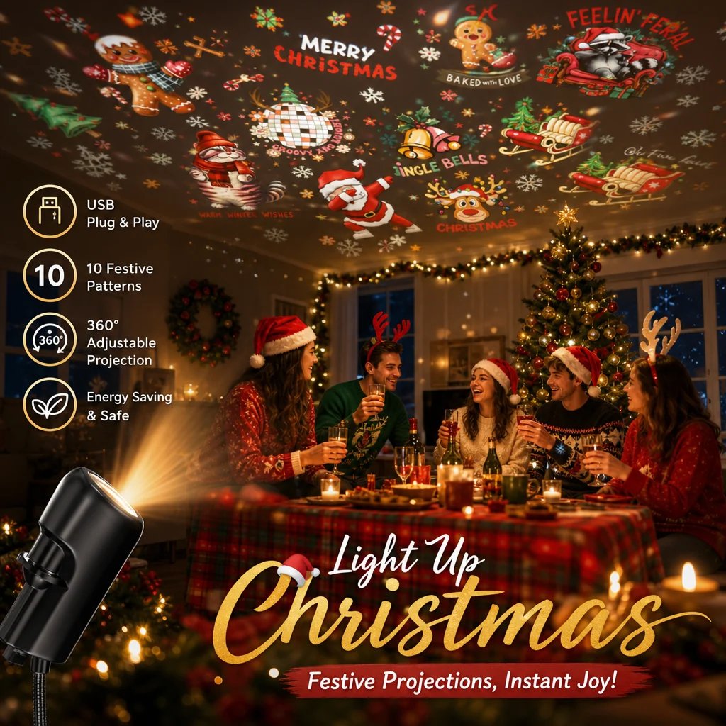 Plug-&-Play HD Christmas Projector | 6 or 10 Festive Scenes 🎄