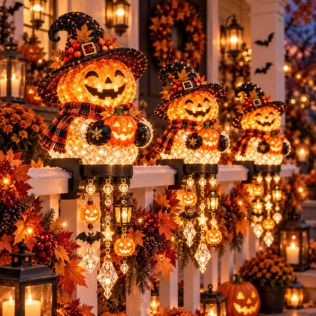 🔥Buy 2 Get 10% OFF🔥🎃 Halloween Porch Magic Cascade Railing Lights – Pumpkin, Witch, Ghost & Black Cat🎃🎃