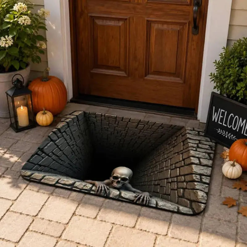 Free Shipping 🎃 3D Illusion Skull Hole Halloween Doormat, Non Slip Horror Welcome Rug for Home Decor