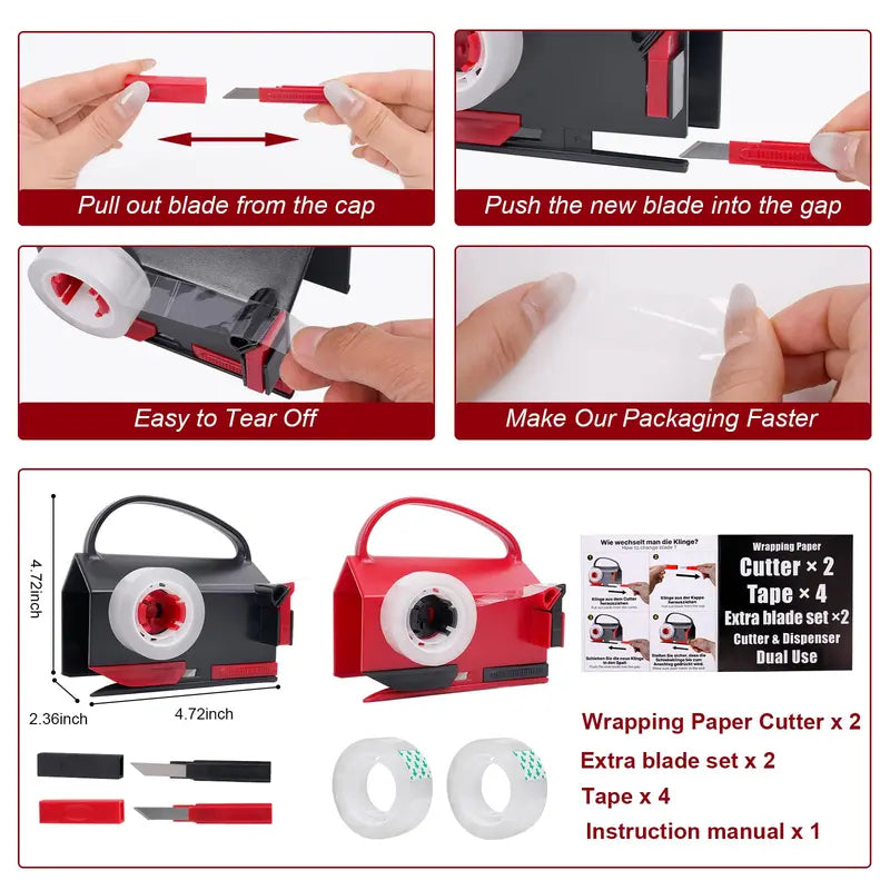 Free Shipping 🎁✨ 2-in-1 Wrapping Paper Cutter & Tape Dispenser, Holiday Gift Wrap Cutting Tool Kit