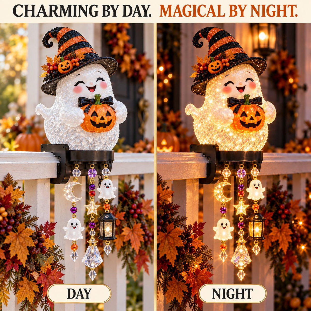 🔥Buy 2 Get 10% OFF🔥🎃 Halloween Porch Magic Cascade Railing Lights – Pumpkin, Witch, Ghost & Black Cat🎃🎃