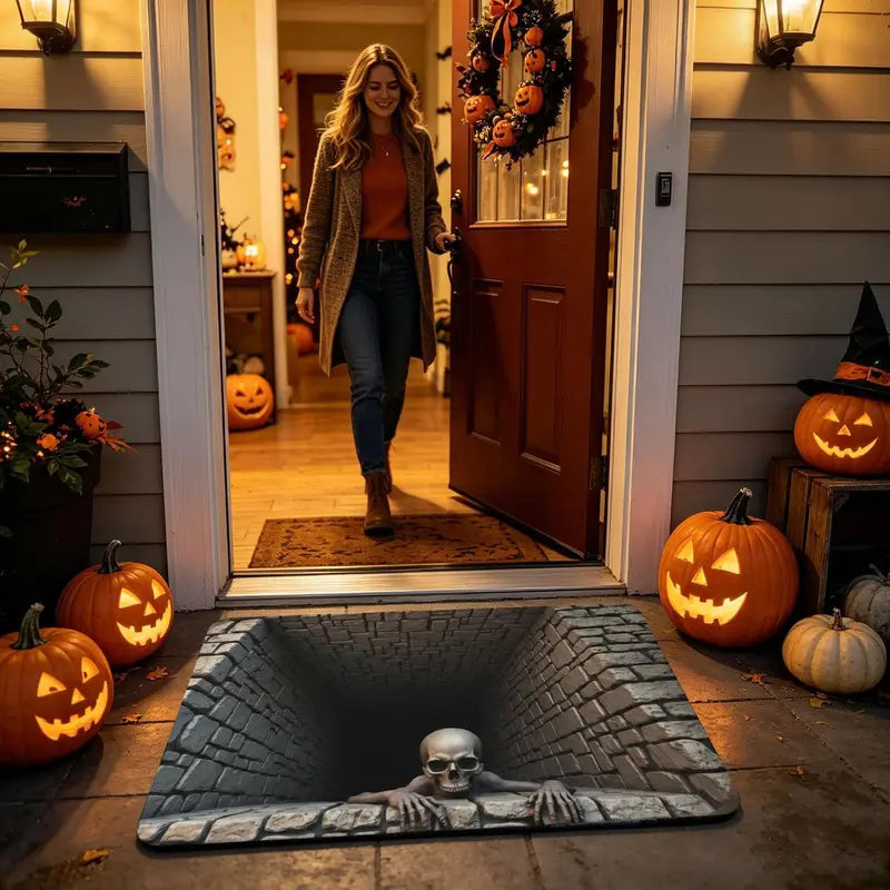 Free Shipping 🎃 3D Illusion Skull Hole Halloween Doormat, Non Slip Horror Welcome Rug for Home Decor