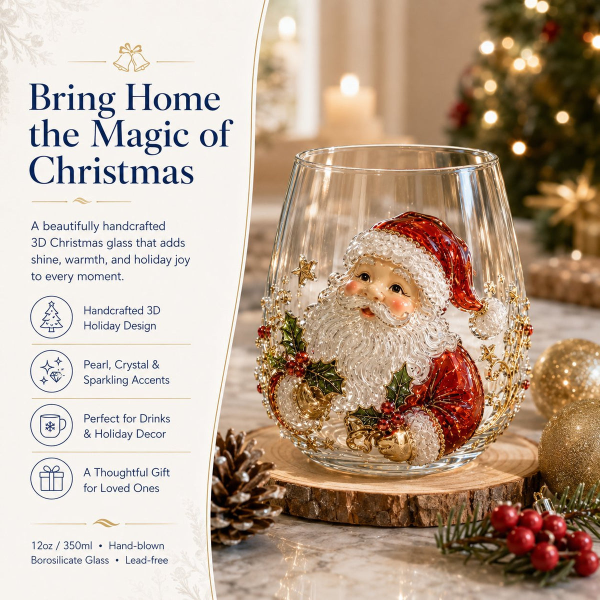 🚚📦 Free Shipping 🎄✨ 3D Christmas Glass Art Cup | Luxury Raised Holiday Glassware for Drinks, Decor & Christmas Gifts 🎁