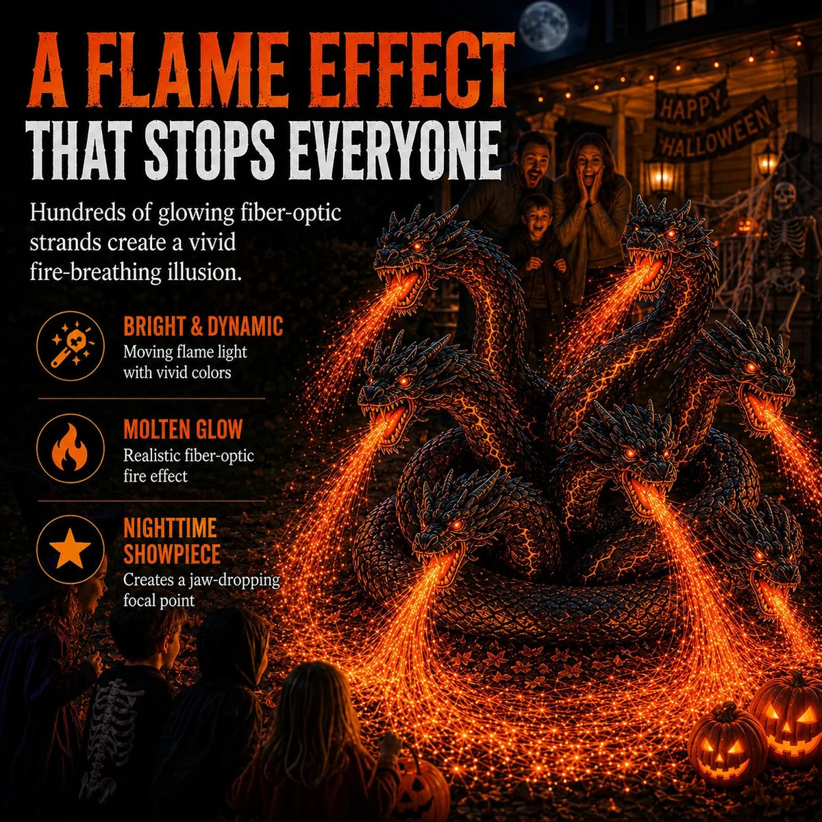 🔥🐉Fire-Breathing Orochi Solar Garden Light – Epic Multi-Headed Dragon Halloween Decor