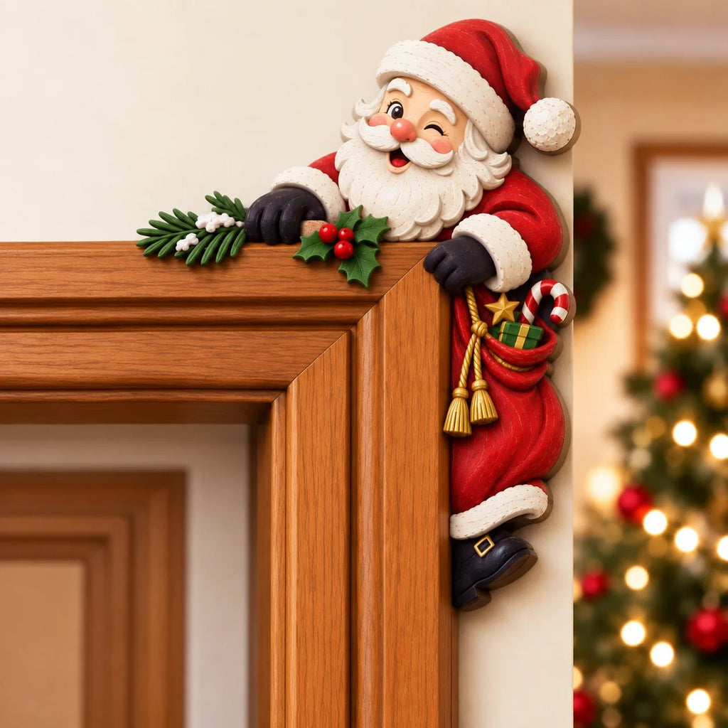 "Peekaboo" Christmas decoration for the door frame corner