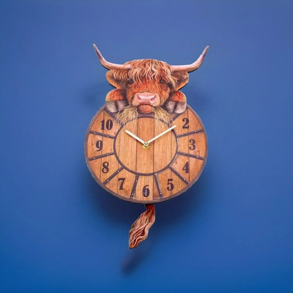 Swinging Tail Highland Cow Wall Clock