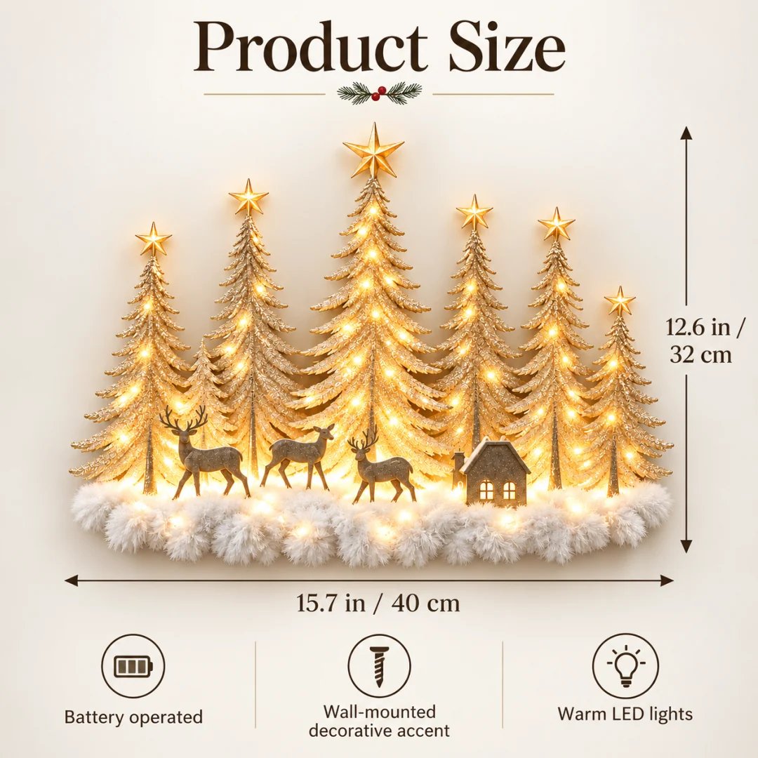 ⭐🌙Step Into an Enchanted Winter Grove: Lighted Christmas Woodland Forest Wall Decor🎄