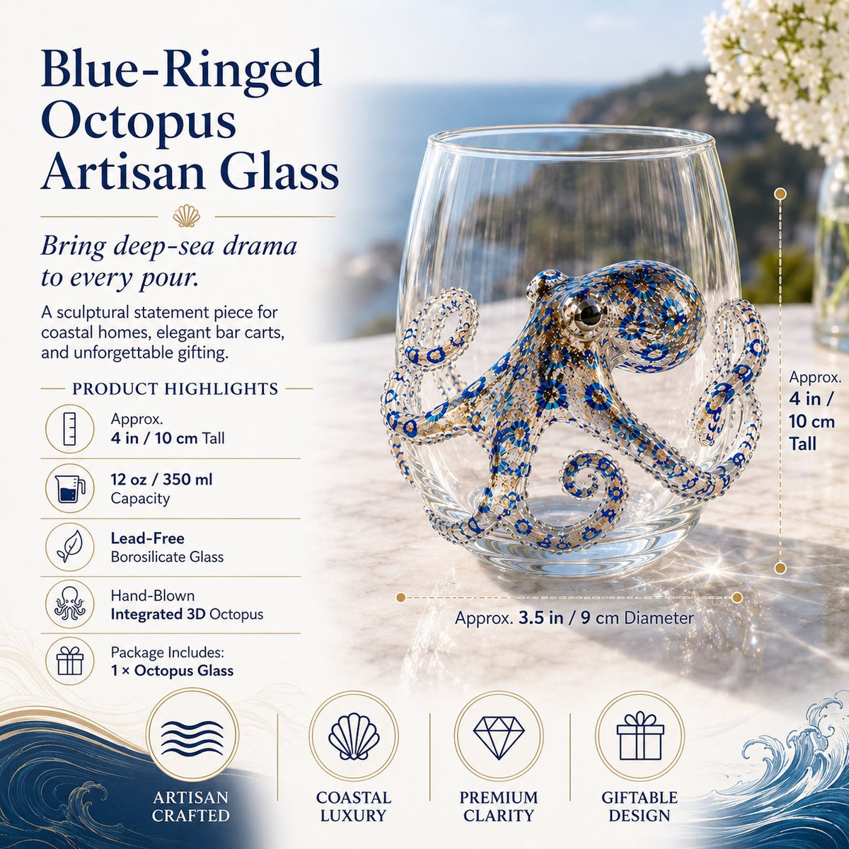 🚚📦 Free Shipping 🎁The Perfect Beach House Gift🌊3D Ocean Animal Artisan Glassware Collection