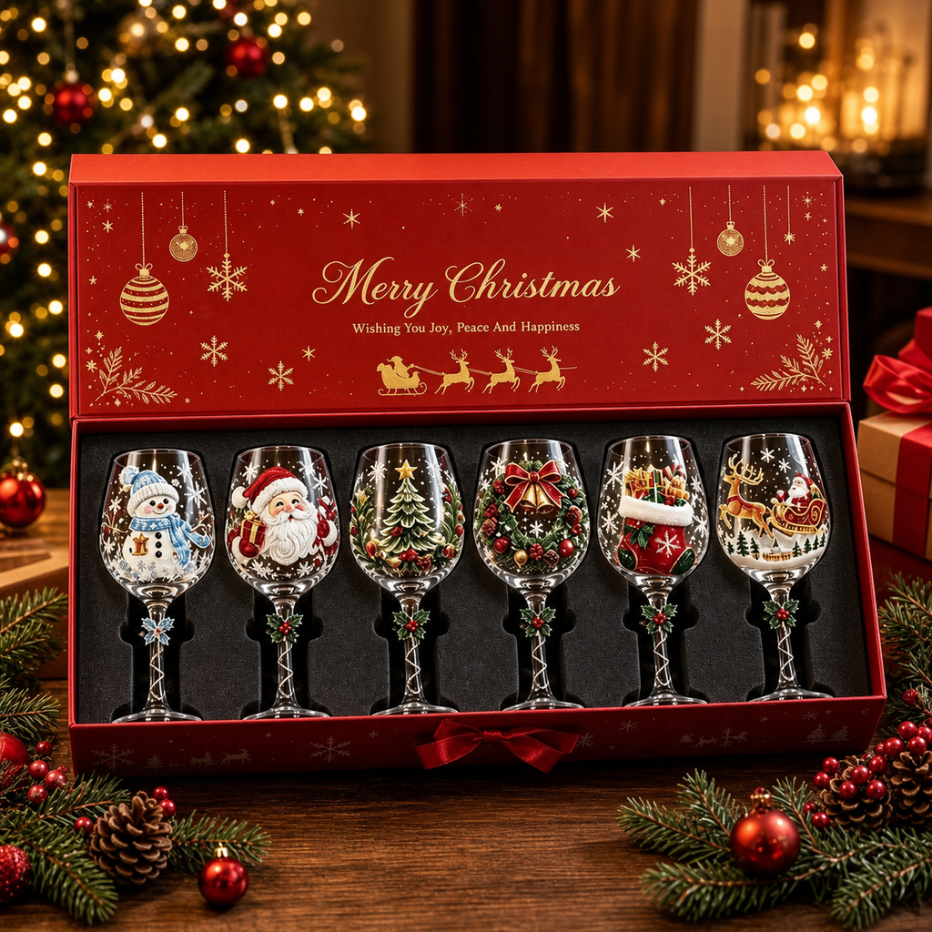 Christmas Wine Glasses Gift Set – 6-Piece Festive Holiday Drinkware