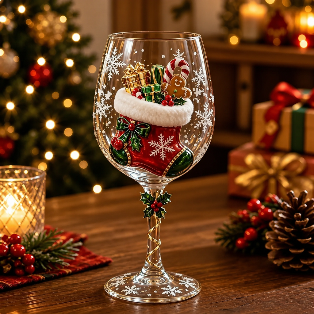 Christmas Wine Glasses Gift Set – 6-Piece Festive Holiday Drinkware