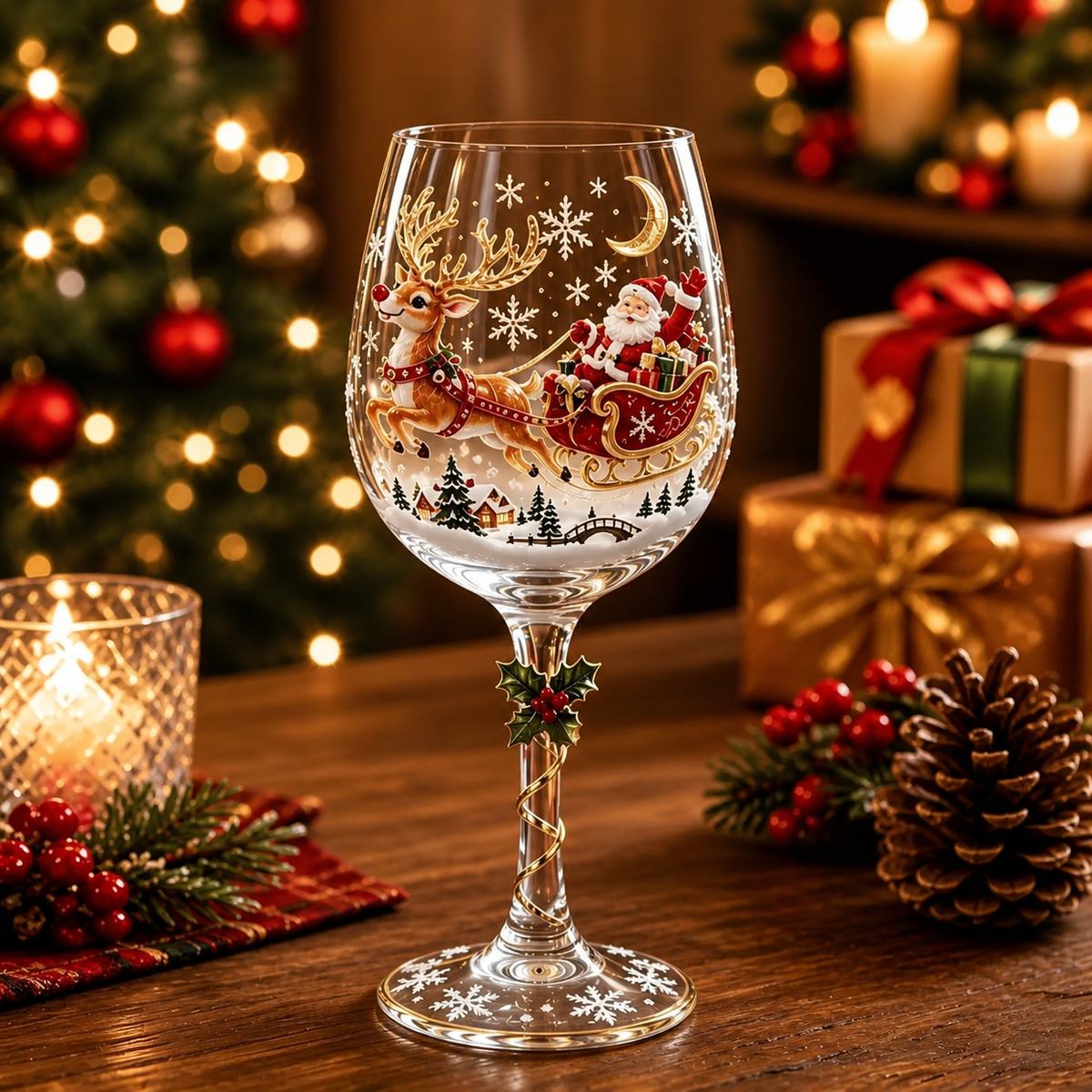 Christmas Wine Glasses Gift Set – 6-Piece Festive Holiday Drinkware