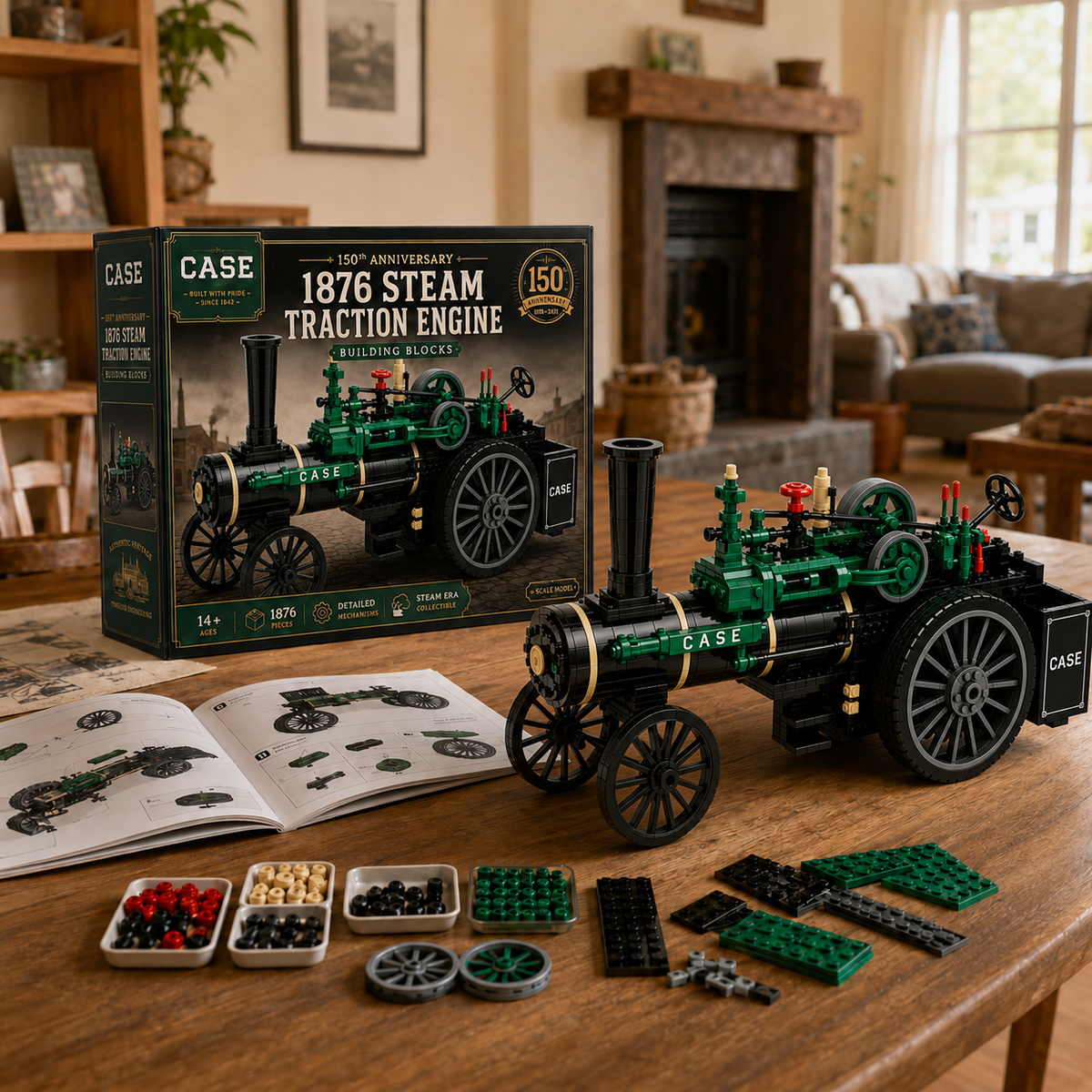 🚚 Free Shipping | ⚙️ 150th Anniversary 1876 Steam Traction Engine Building Blocks