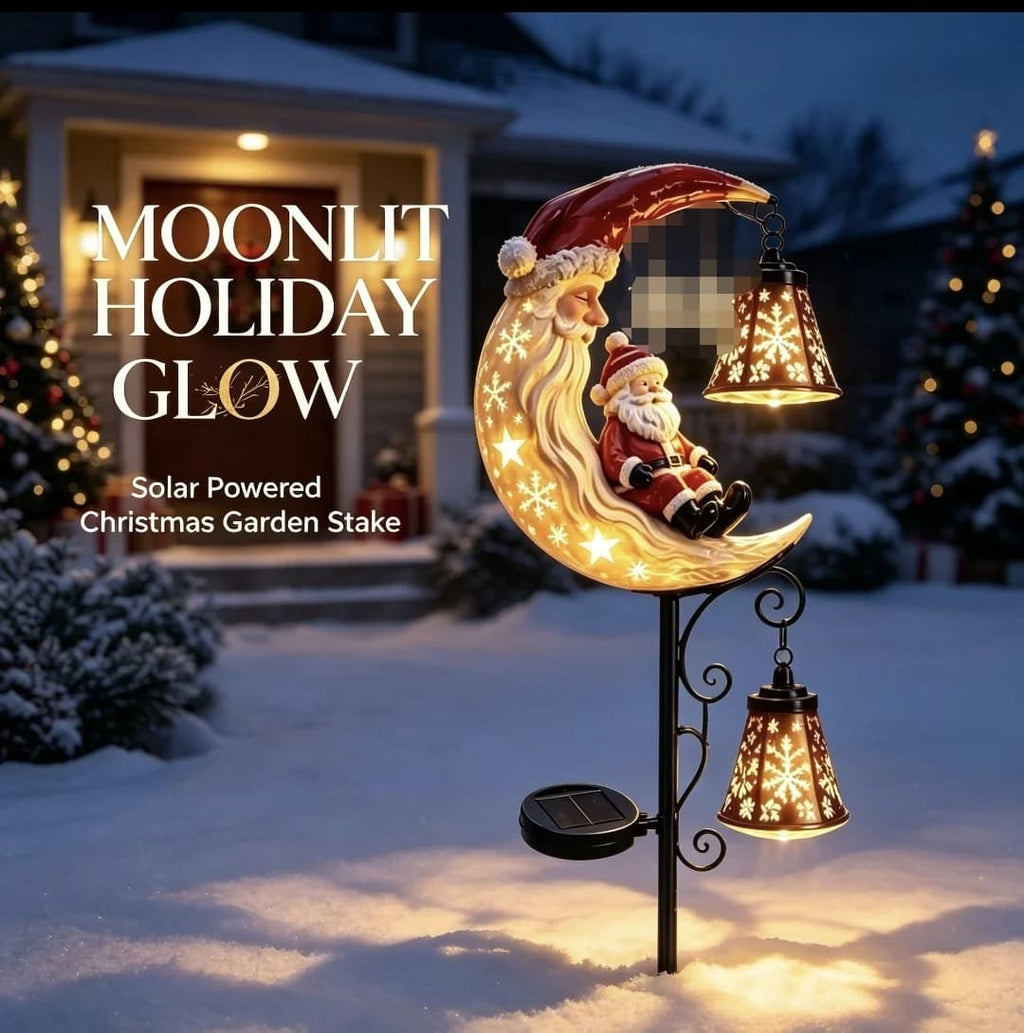 Luminous Winter Garden Glow – Solar Santa & Crescent Moon Pathway Stake Lantern (4 Styles)