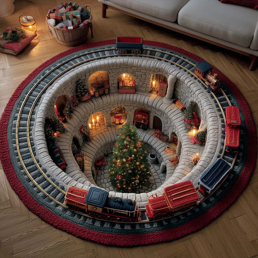 🎄3D Optical Illusion Vortex Quilted Round Christmas Rug