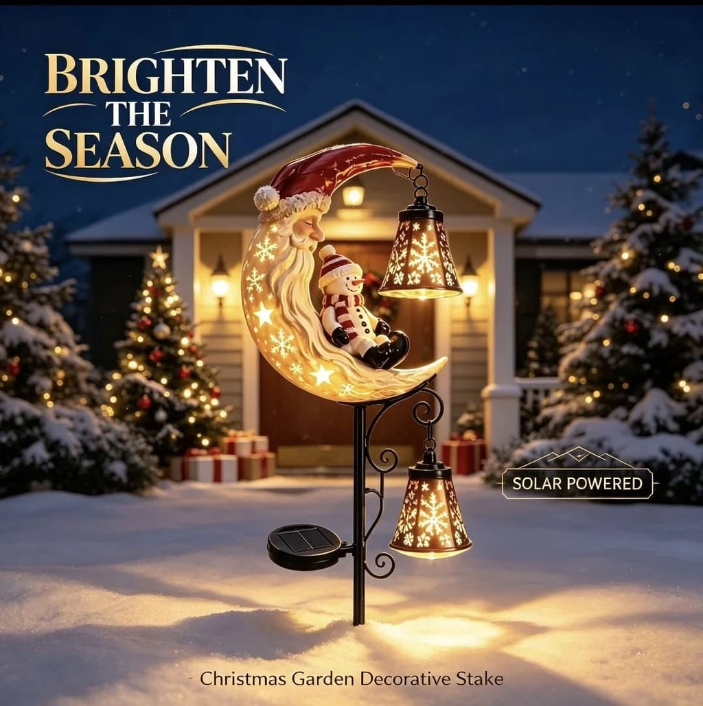 Luminous Winter Garden Glow – Solar Santa & Crescent Moon Pathway Stake Lantern (4 Styles)